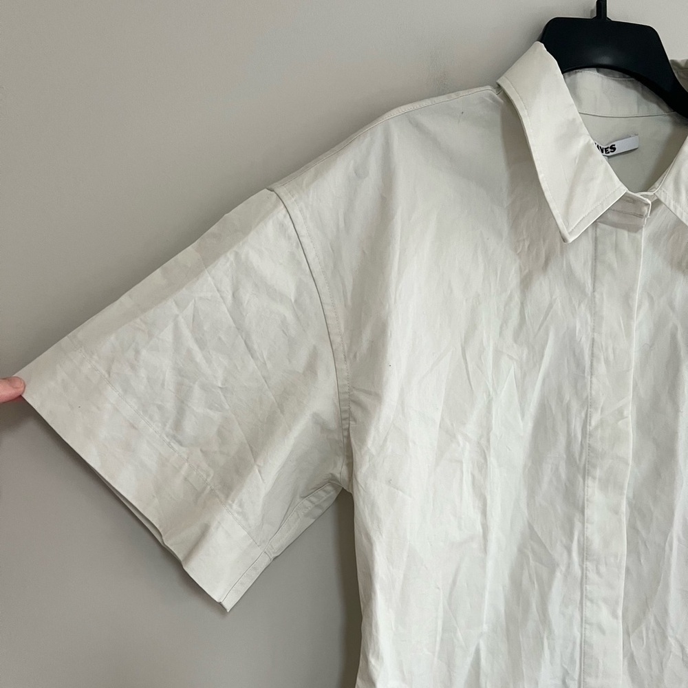 EAVES Aven Cotton Button Down Short Sleeve Shirt in Chalk Off White, size XL - Picture 7 of 11